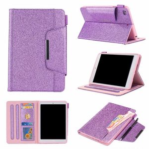 Portefeuille en cuir pour iPad Mini 6 1 2 3,4, Ipad 2 3 4, 5 6 Air 2 9.7 '', 2017 2018 PU Luxury Bling Glitter Sparkle Pouch Card Case Skin Holder Stand Kickstand Flip Cover