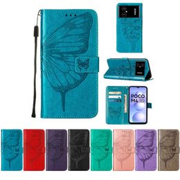 Lederen portemonnee telefoonhoesjes voor Redmi Note 11t Pro One Plus Nord 2T CE 2 Lite Ace 5G Butterfly Print ID Kaart Slot Fashion Flower Holder Boek Lady Flip Covers Pakken Riem