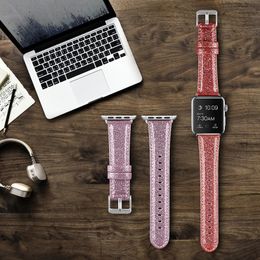 Lederen horlogeband Bling Glitter-riemen voor Apple Horloge 38mm 40mm 42mm 44mm voor iWatch Series6 SE 5 4 3 2 1 Band Polsband