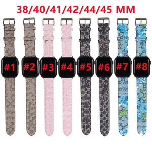 Lederen horlogebanden voor Apple Watch Strap 7 6 5 4 3 Series Iwatch 41mm 45mm 44mm 40mm Klassieke bruine bloem Zachte polsband Luxe ontwerper