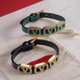 Bracelet bracelet montre cuir, noir/vert 2 couleurs, lettres classiques Zircon, bracelet créateur, Noël, Cadeau