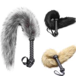 Látigo de cuero Mango Fox Tail Fur Fetish Ass Nalgadas Paddle Flogger BDSM Flirt Slave Juguetes sexuales eróticos para parejas masculinas femeninas 240102