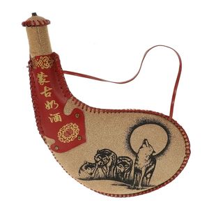 Flacon à vin en cuir, sac de bateau fait à la main, récipient d'eau traditionnel avec sangles, cantine de mongolie, verres d'extérieur 240314