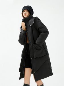 Leren Winterjas Damesjas Zwart Hoodie Lange Puffer Verleng Parka Koreaanse Stijl Mode Dik Warm Winddicht Gewatteerd 2022 Uitloper