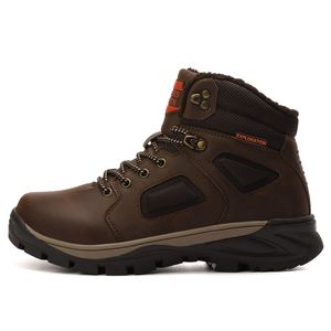 Botas de invierno de cuero para hombre, botas de nieve de piel cálidas impermeables para hombre, zapatos casuales de trabajo de invierno al aire libre, botines de combate militar