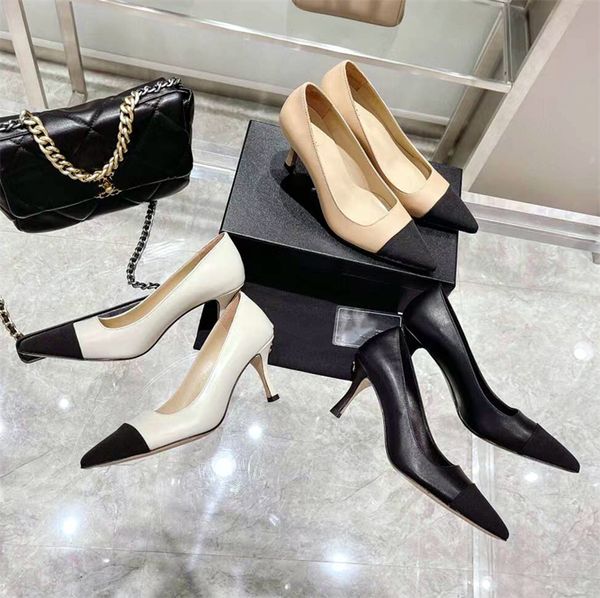 Talons hauts en cuir pour femmes Chaussures habillées pointues de mode de créateur Chaussures de soirée sexy Stiletto Chaussures habillées en peau de mouton Chaussures de travail Boîte de lacets de bateau de haute qualité