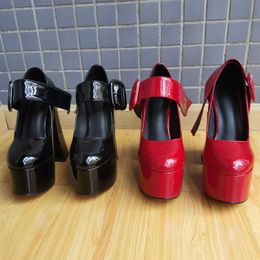 Lederen dames Super Patent Ladies 15 cm hoge hakschoenen 4.5 cm platformpompen met één lijn dennencake