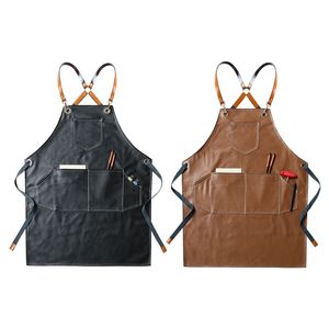 Leather Working Apron Cross Back verstelbare chef-kok multi-pocket mouwloze riem en grote zakken 220507