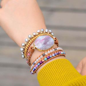 Bracelets en cuir jaspe violet perles d'eau douce perles tibétaines Bracelet bijoux en perles naturelles livraison directe Tennis