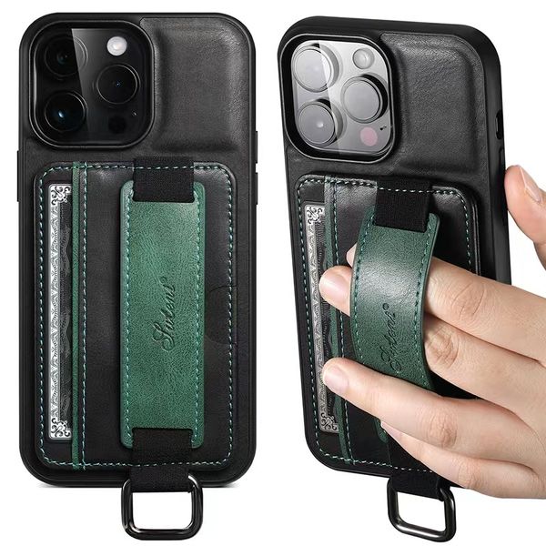 Cajas de correa de muñeca de cuero para iPhone 14 11 13 12 Pro Max X Xs Max XR Samsung s22 s21 Monedero Monedero Ranura para tarjeta Soporte para teléfono Funda con soporte