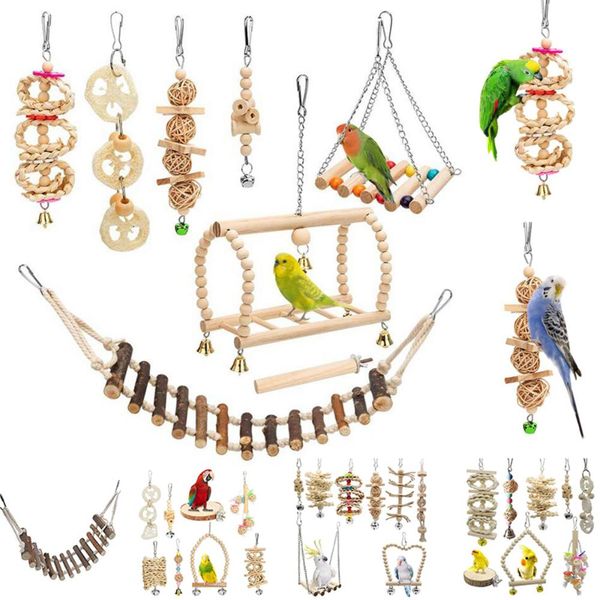 Jouets de perroquet d'oiseau de maroquinerie jouets de balançoire d'oiseau jouets de hamac de cage de bride pour animaux de compagnie pour petits perroquets, perruches, conures, Atiel, Mynah, oiseaux d'amour