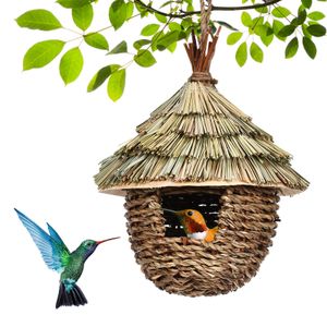 Leathercraft Charmante decoratieve kolibrie Huiselegant vallende vogelhuisjes natuurlijk gras opgehangen vogel voor tuin patio gazon kantoor binnen