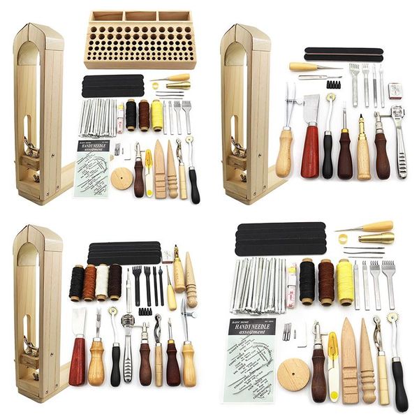 Leathercraft QJH Kit d'outils professionnels d'artisanat du cuir, couture à la main, poinçon de sculpture, ensemble de selle de travail, accessoires, ensemble d'outils de bricolage