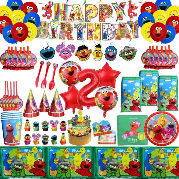 Le cuircraft en sésame Street Party Supplies Elmo Theme Disposable Table Varelle Plaque de plaque cadeau Balon Ballon Baby Shower for Kid Birthday Party Decor