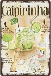 Leathercraft Tail Recept Recept Caipirinha Cachaca Brazilië Licht Achtergrond Metalen Tinnen Bord Decoratief bord Garden Tuin Keuken Bar Koffie