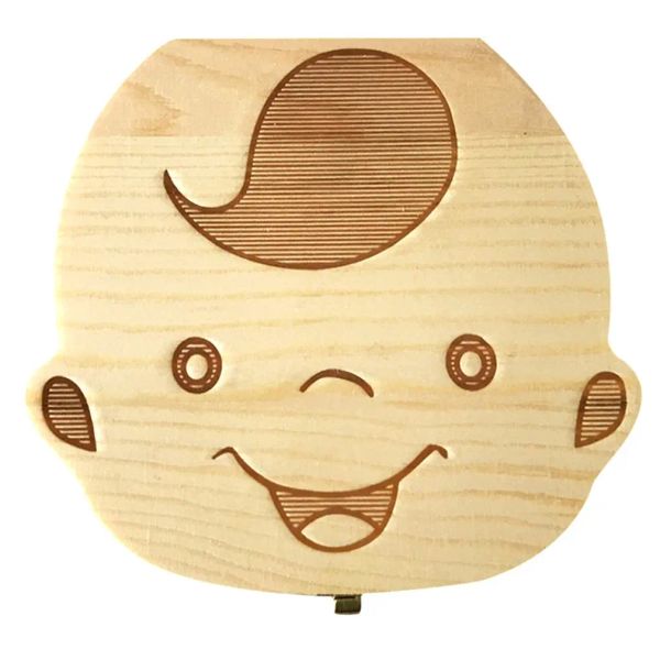 Leathercraft Boîte de rangement en bois pour cheveux de bébé, dents de lait, boîte de collecte de cordon ombilical pour bébé, boîte de rangement pour dents de lait, cadeau en bois