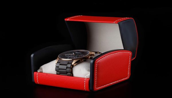 Caja de reloj de muñeca de cuerotette Men039s Relojes de regalos de regalo Cajas de costura de hilo Curvy Black Top Elegant Rating Cestbal de embalaje con 9765686