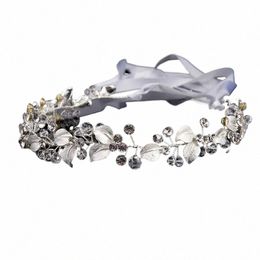 Feuilles Hairband Elegant Crystal Tiara Bandband Sier Color RhineSte Bridal Acturaux Women's Wedding Jewelry Ornements T2We #