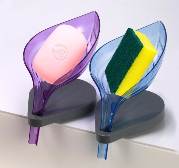 boîte de porte-savon à vaisselle auto-drainante en forme de feuille transparente créative en plastique amovible pour salle de bain