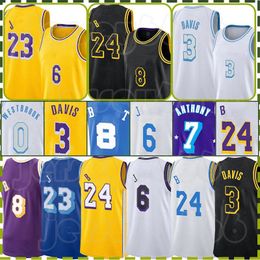 Camisetas de baloncesto de LeBron James 6 23 Anthony 3 Davis Retro Bryant Camiseta para hombre Carmelo Anthony Black Mamba 24 7 White 8 2023-2024 City Purple Jersey