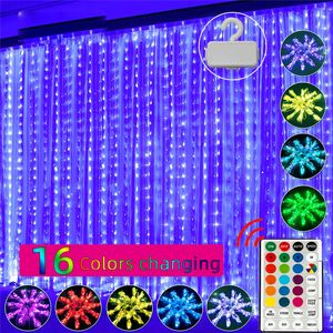 LED 16 Variabele Kleuren Gordijn Licht Strings 7 Modi Remote Backdrop Wall DC 5V Venster Opknoping Druipende Twinkle Fairy String Lamp IP65 Waterdichte Slaapkamer Party Decor