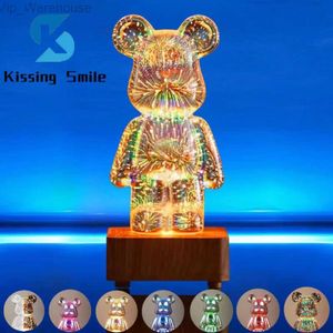 LED 3D Bear Firework Glass Lamp Leuk Night Light Bout Tafel Kleurrijke sfeer Decoratief kind Geschenkdecoratie Slaapkamer Decor HKD230812