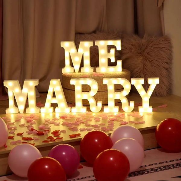 Led 3D lettre anglaise veilleuse Marry Me proposition de mariage lampe de nuit tenture murale créative fête de mariage extérieur intérieur décor 240124