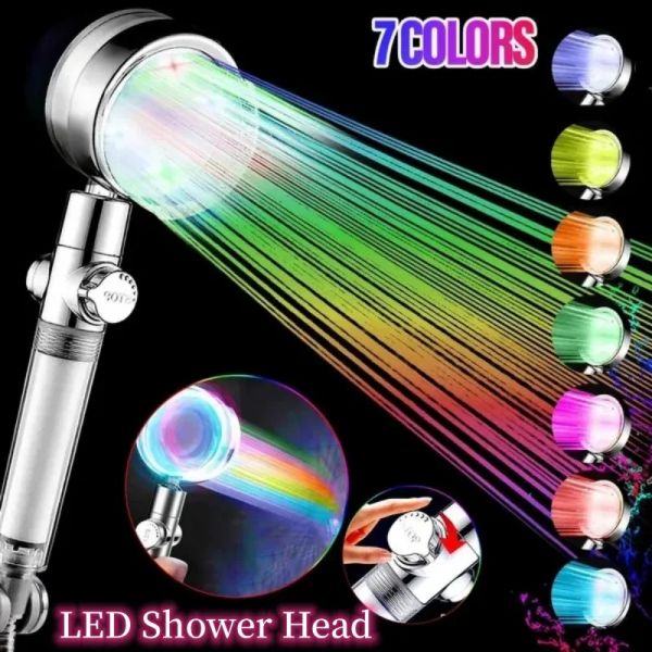 LED 7 Colores/Control de temperatura Cabeza de ducha de 3 colores automáticamente que cambian el color del baño con cabezales de ducha de mano