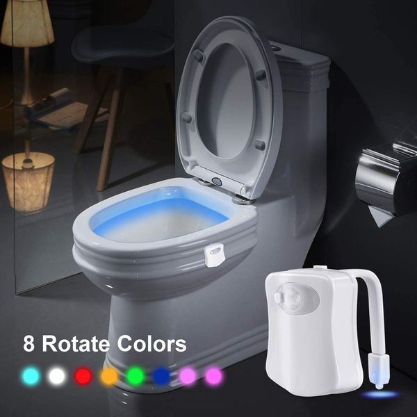 LED 8 couleurs toilettes lumière décorative capteur de mouvement étanche salle de bain veilleuse avec batterie remplaçable IP65 pour toilettes