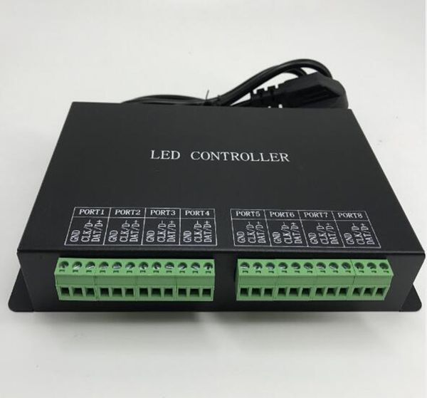 Controlador led de 8 puertos, unidad máxima de 8192 píxeles, conexión a PC o controlador maestro, puerto RJ45, compatible con docenas de chips, programable
