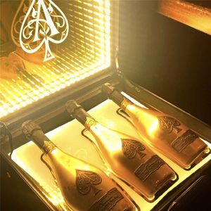 LED Ace of Spade Porte-documents pour bouteille de champagne Boîte de transport de bouteille de vin Glorifier Vitrine Présentateur de valise VIP pour soirée en boîte de nuit Rechargeable 3 bouteilles