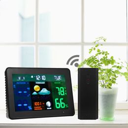 Freeshipping LED Back Light Wireless Color Weerstation met voorspelling Temperatuur Vochtigheid Indoor Outdoor Thermometer Hygrometerus