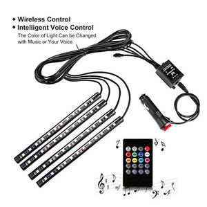 Barre lumineuse LED sans fil, contrôle musical, 7 couleurs, rvb, lampe d'ambiance pour voiture, avec 12 diodes x 4 barres lumineuses