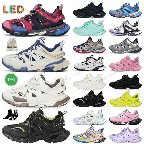 LED Baskets Track 3 Zapatos de lujo de diseñador para hombre y mujer Marca de lujo Tops Tracks 3.0 zapatillas de deporte blancas y negras. Zapatillas deportivas Gomma Trainer de nailon con plataforma estampada