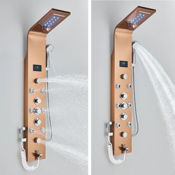 Panneau de douche de salle de bain LED 6 modes Colonne de douche LCD intelligente