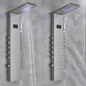Led badkamer douchepanel kraan kraan lot koud regenval waterval outlet massage spray muur mount led display scherm buik handhe