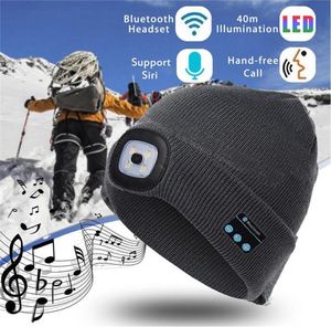 LED-mutsen Bluetooth-luidspreker Hoeden Draadloze hoofdtelefoon Sneeuwmuts Voor volwassenen Heren Dames Winter Hoofdwarmer Zwart Grijs Kleur Haar Bo9416971