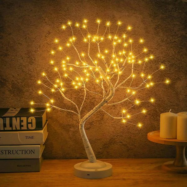 LED BILCH TABLETOP BONSAI TREE NIGHT Light Mini lampe d'arbre de Noël 8MODES USB / BATTERIE RABLEAU DE NIGHT DÉCORATIVE FAIRES NIGHTS 240410