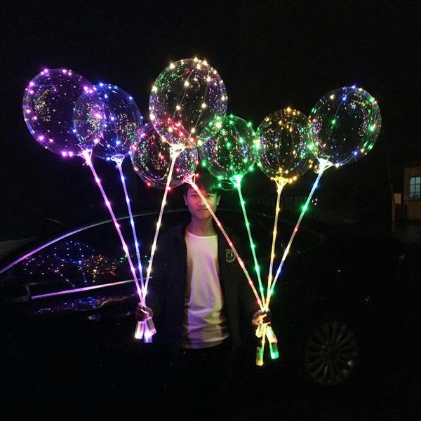 Globo Bobo LED con palo de 31,5 pulgadas, globo de cuerda de 3M, luz, centros de mesa de boda, Halloween, decoración de fiesta de cumpleaños, globos