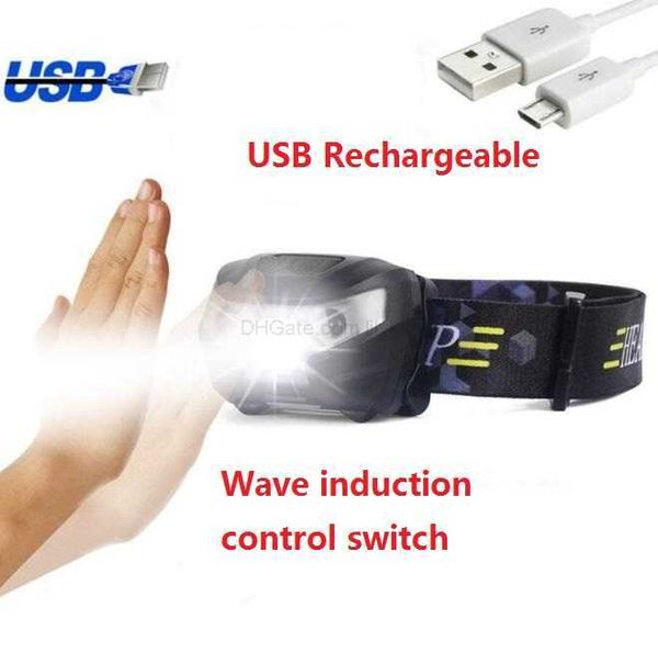 LED Body Motion Sensor Lampe frontale Mini Phare USB Rechargeable Camping en plein air Cyclisme Course à pied Sports Lampe de poche Lampe torche frontale
