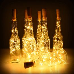 Bouchon de bouteille LED 20 lumières de fil de cuivre Lumières de vacances de Noël Bouchon de vin rouge décoratif bouton boîtier de batterie cuivres guirlandes lumineuses crestech