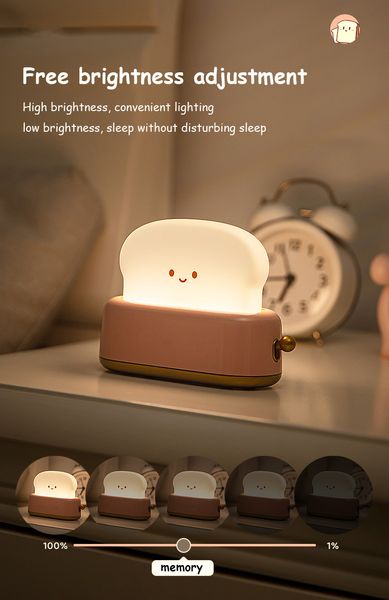 LED Machine à pain veilleuse en continu éteindre la lampe de chevet USB charge bureau lampe décorative éclairage de la chambre de bébé