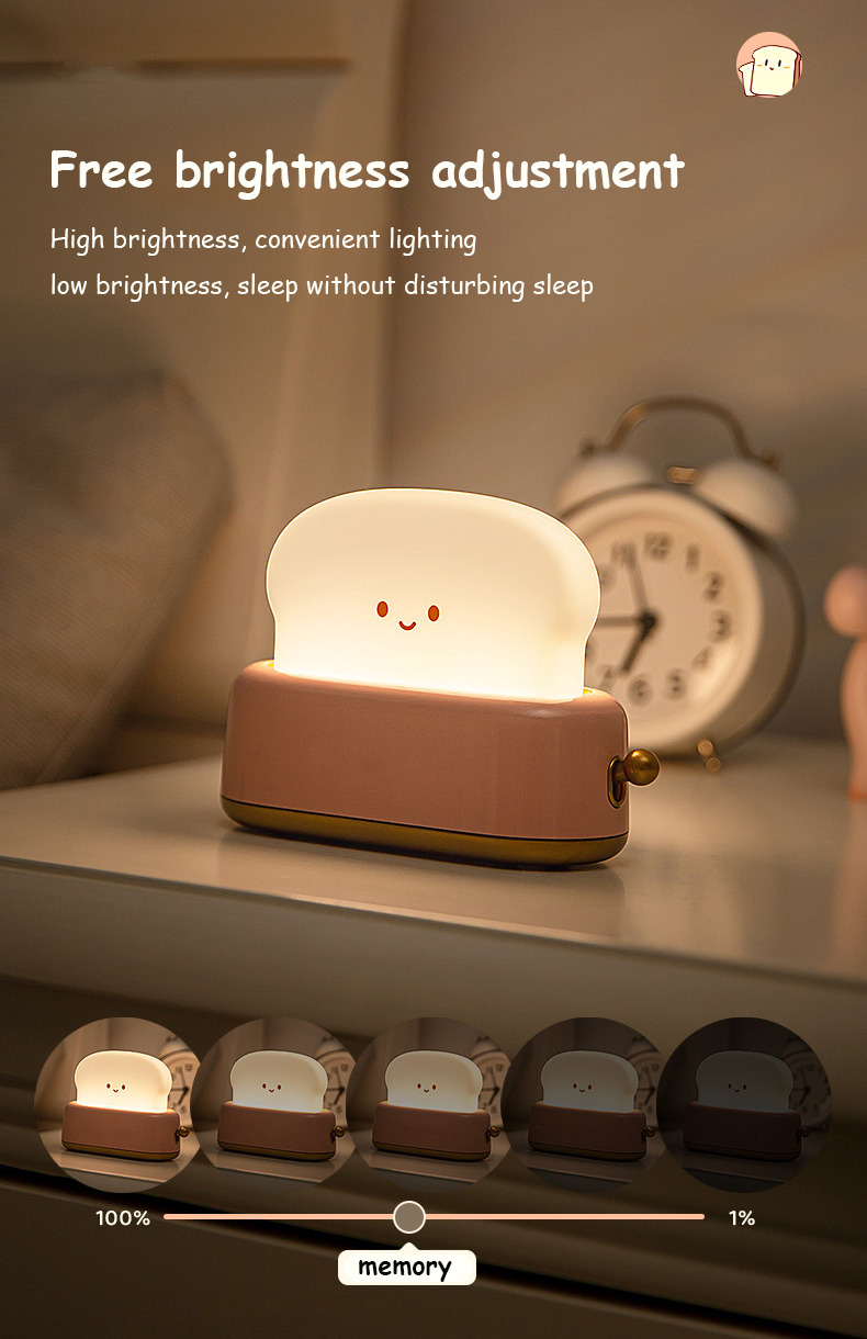 LightEase Bread Machine Lamp: Stepless USB Night Light for Bedside, Baby Room & Desktop Decor - LED, Turn Off Timer