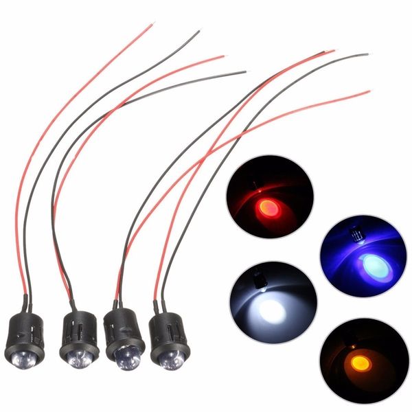 Ampoule LED 12 V 10 mm pré-câblée, diode électroluminescente constante, eau ultra lumineuse, indicateur transparent, signaux lumineux rouge jaune bleu blanc.