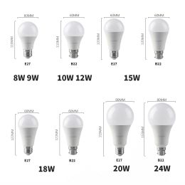 Lampes à bulbe LED 220V Light Real Power 8W-24W 3000K / 4000K / 6000K E27 B22 AC220V Super Bright White White Lightada pour la maison