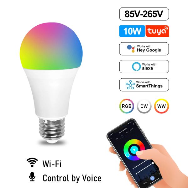 LED Bulbe WiFi Bluetooth Smart RGB Dimmable Lampe RGBCW Lights IR Remote ou Tuya Smart WiFi Control Work with Alexa Google Home