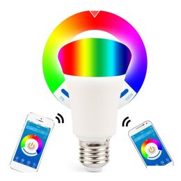 LED -lampen Bluetooth 6W Smartphone Gestuurde Dimable Mticolored Light BB E26 E27 Lichten voor iOS Android -telefoon en tablet Drop deliv DHLG9