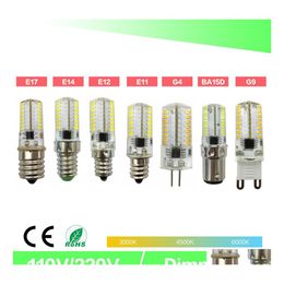 LED -lampen dimen LED Mini BB kristalhelder Sile Corn Light 3014 SMD 64 AC220V / AC110V voor kroonluchter E14 G9 G4 Drop levering Licht OTBTA