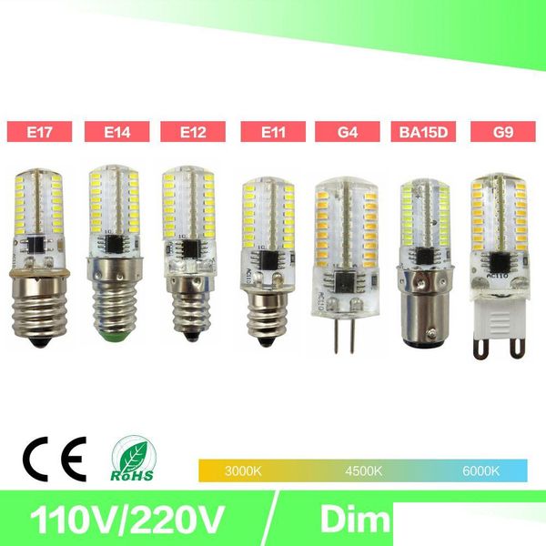 Ampoules LED Gradation LED Mini BB Crystal Clear Sile Corn Light 3014 Smd 64 Ac220V / Ac110V pour lustre E14 G9 G4 Drop Delivery Lights Dhxk3