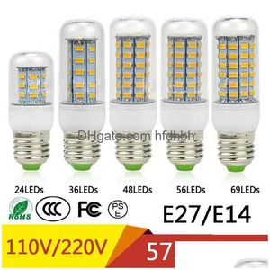 Led-lampen E27 E14 24W Smd5730 Lamp 7W 12W 15W 18W 220V 110V maïsverlichting Bbs Kroonluchter 36 48 56 69 72 Leds Drop Delivery Verlichting Dhfjm